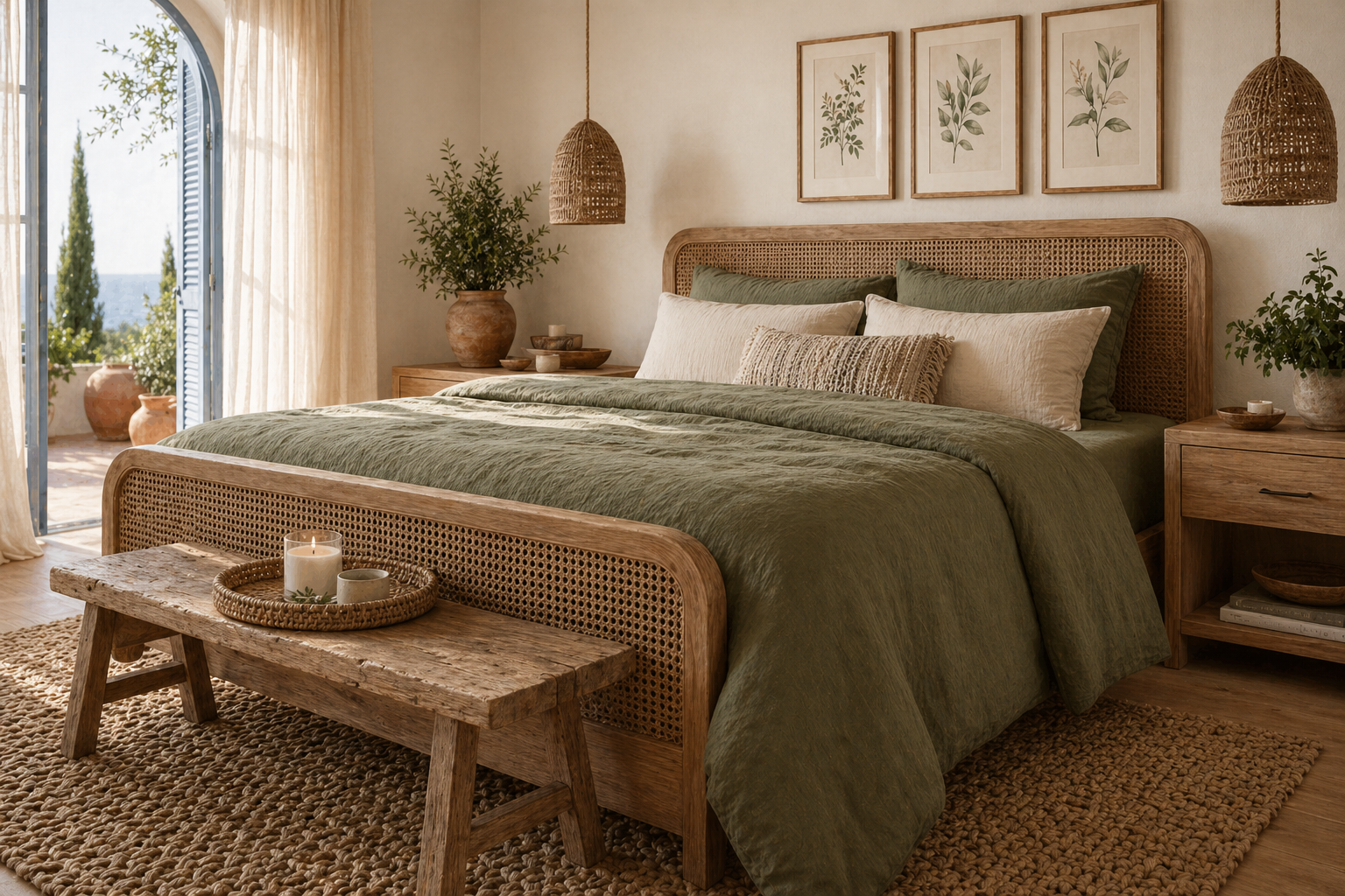 Linen Duvet Cover — French Moss stonewashed texture, shot from foot of bed looking toward headboard