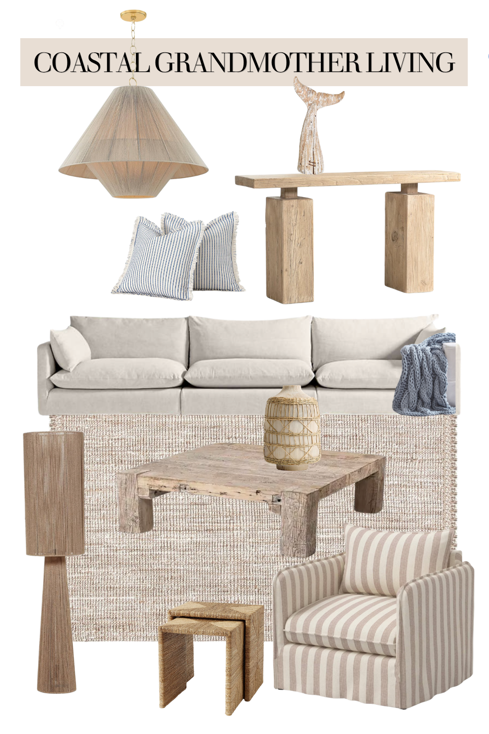 Slipcovered Sofa + Woven Rug