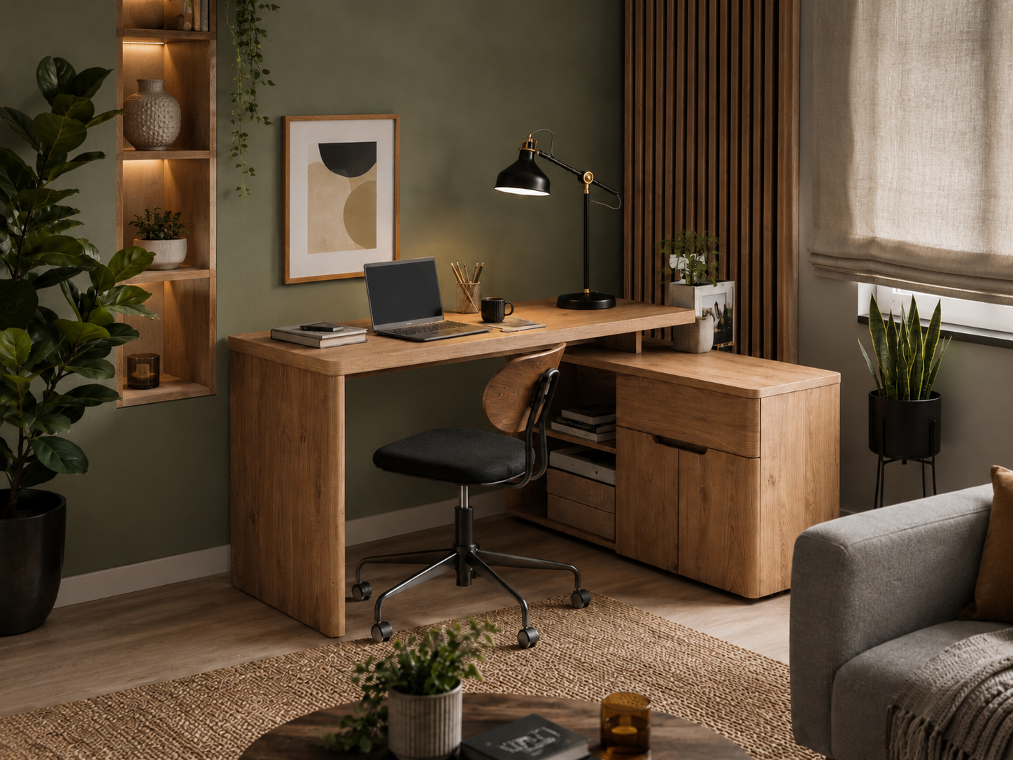 Latitude Run® L-Shaped Home Office Dresser Desk with 6 Drawers