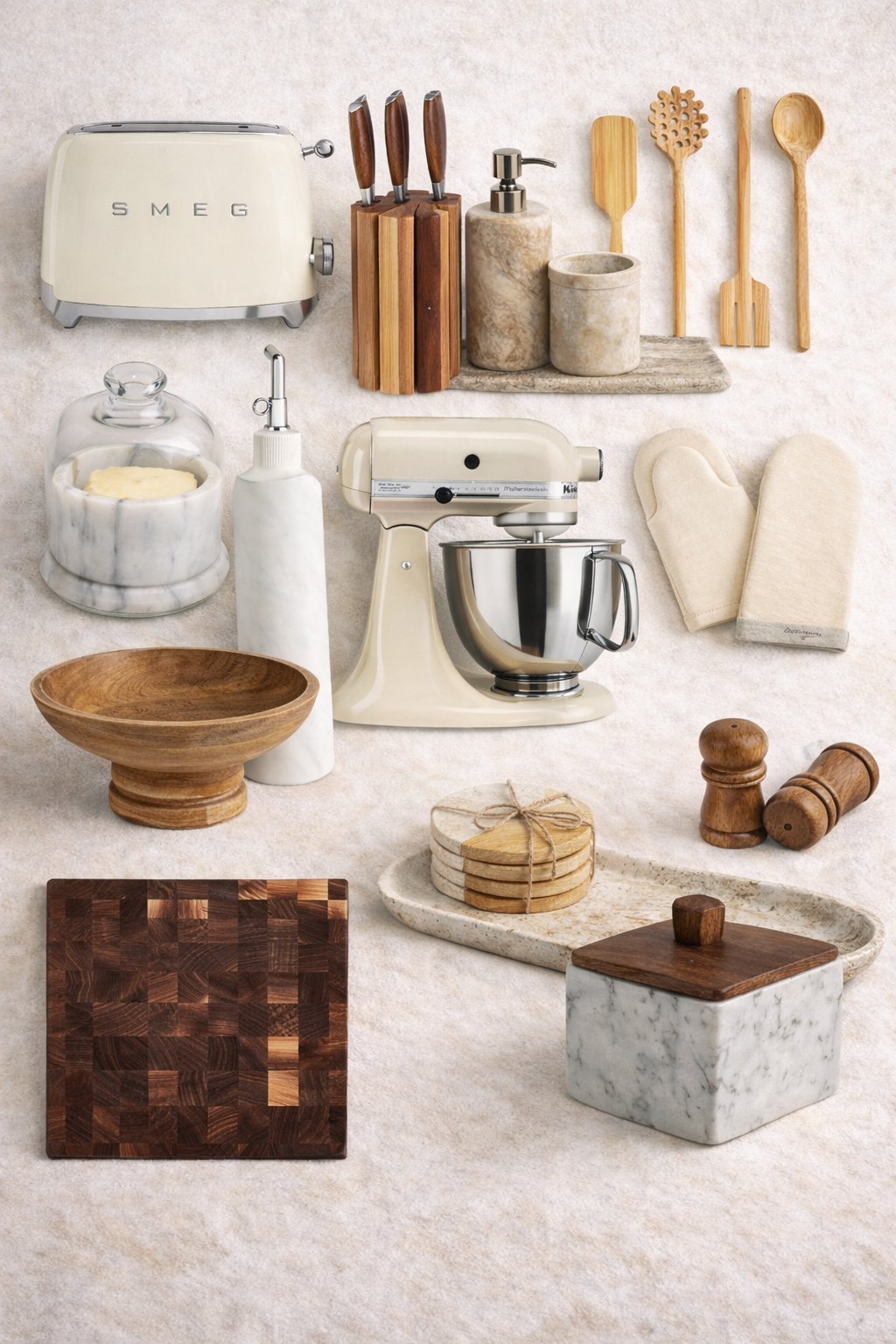 The Neutral Kitchen Edit — flat-lay of all 14 products